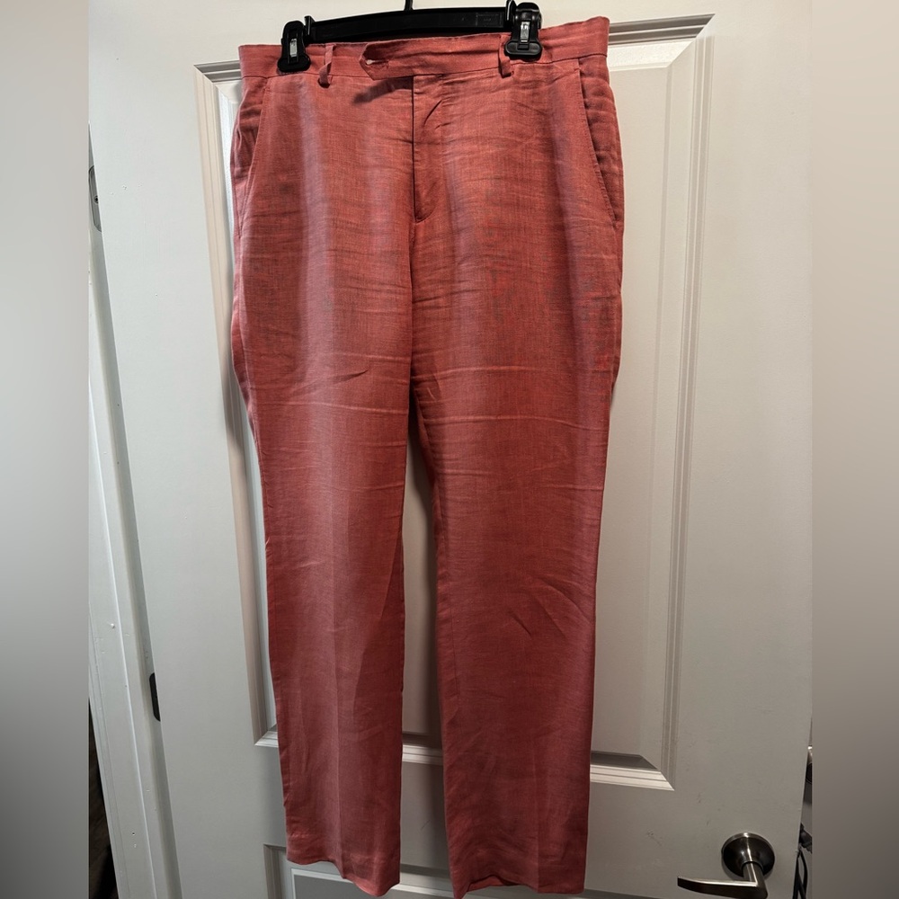 Tommy Hilfiger Modern Fit Red Linen Suit Pants 32X32